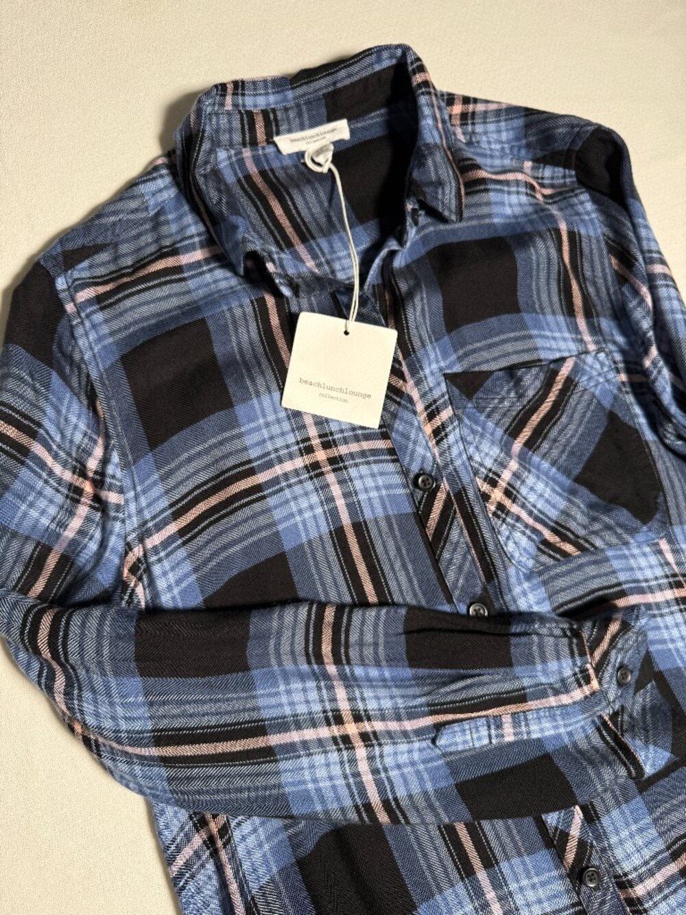 NWT Beach Lunch Lounge Women's Blue Plaid Top Size M
